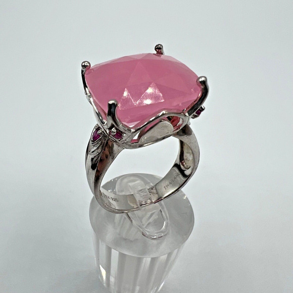 Designer SX Sterling Silver Pink Quartz and Ruby Ring - Size 11 - Picture 1 of 8